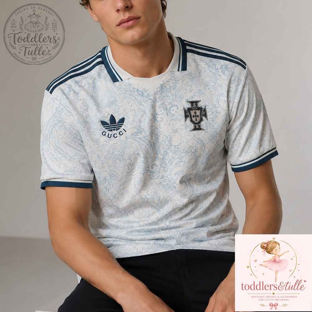 Portugal x Gucci x Adidas Retro Azulejo Soccer Jersey Shirt Portugal Azulejo Retro Soccer Jersey Shirt - Gucci x Adidas Design – image 3 of 4