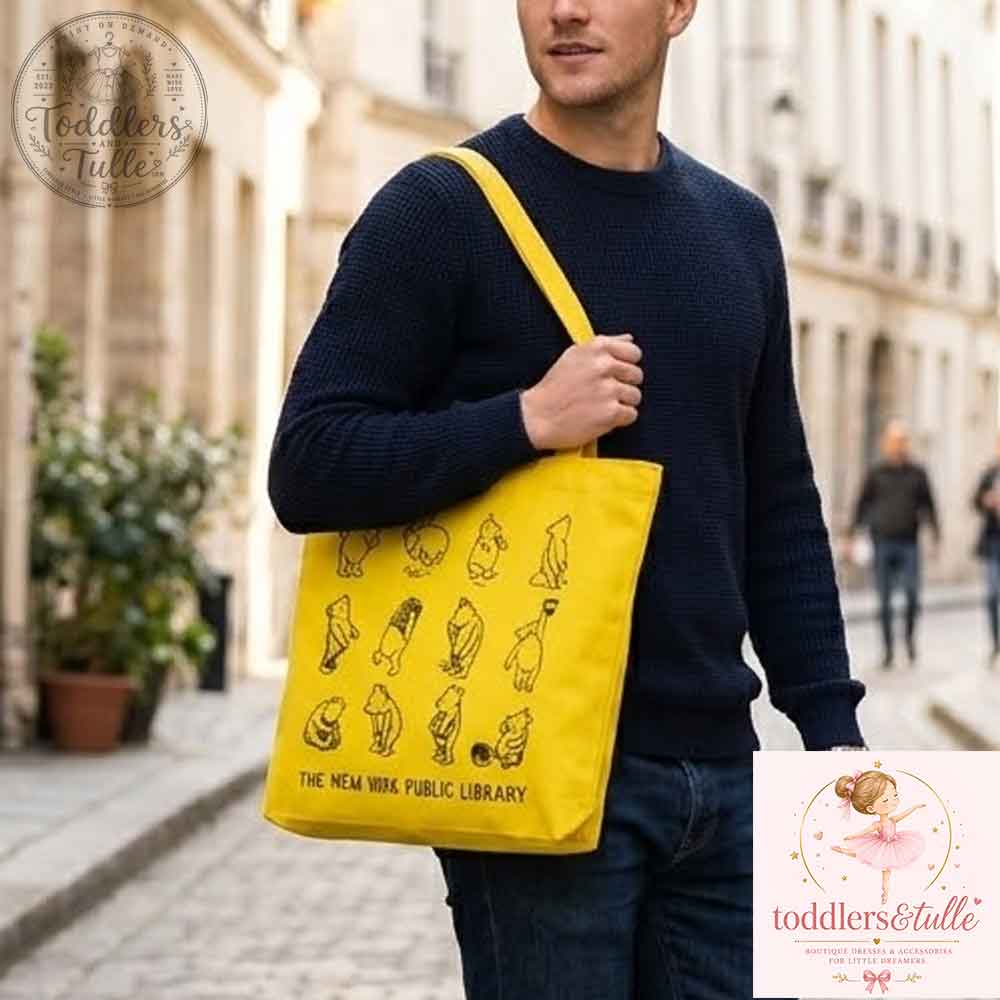 NYPL Winnie the Pooh Yellow Canvas Tote Bag (1) NYPL Winnie the Pooh Yellow Canvas Tote Bag for Book Lovers – image 2 of 3