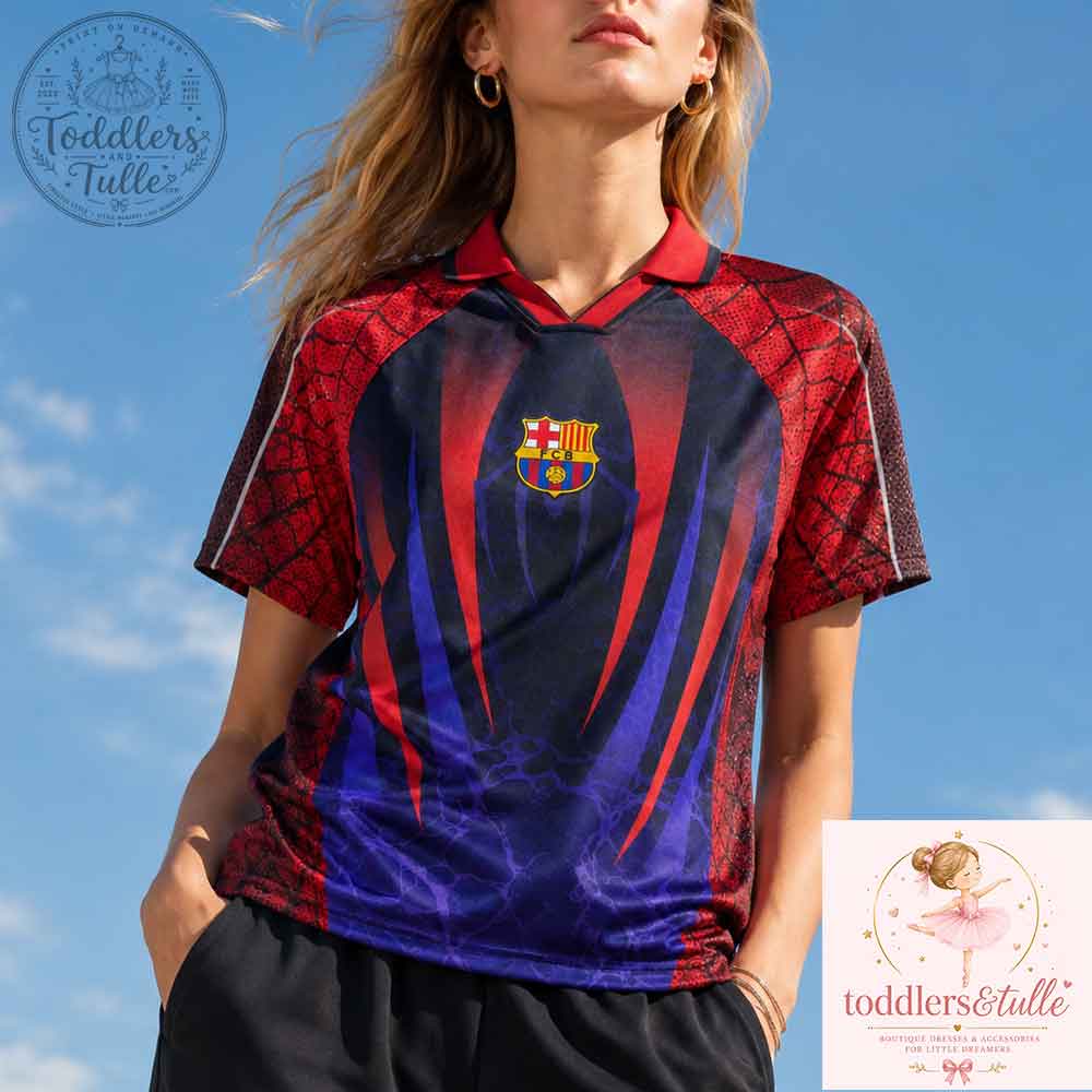 Barcelona x Spider-Man Concept Red Blue Jersey (3) Barcelona x Spider-Man Concept Red Blue Jersey – image 3 of 3