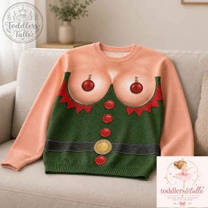 Funny Christmas Elf Boob Sweater – Ugly Holiday Christmas Birthday Gifts