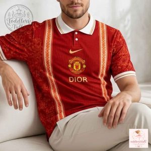 Manchester United x Dior Concept Red Jersey Polo Shirt For Men 7 Manchester United x Dior Concept Red Jersey Polo Shirt For Men